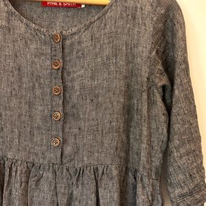 Pyne and Smith MODEL NO.12 GREY LINEN, BUTTON UP, MIDI DRESS